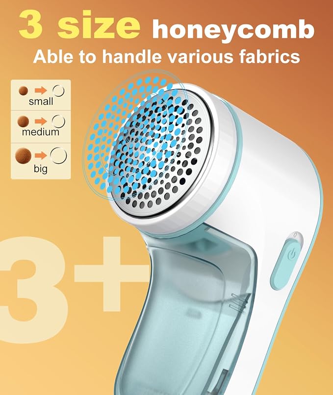 Fabric Shaver, Lint Remover Sweater Shaver, Effectively and Quickly Remove Pills, Lint Shaver with Stainless Steel 3-Leaf Blades and Safety Lock Protection(Green & White) - Image 3