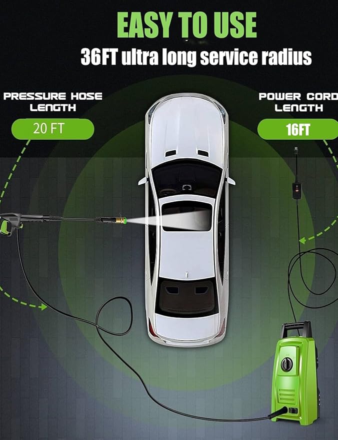 4500PSI Elecrtric Power Washer Small Portable Pressure Washer 20FT Hose, 4 Nozzle Set, Best for Home/Cars/Fences/Windows, Deep Green