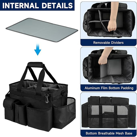 Cleaning Caddy Bag,Large Cleaning Supplies Organizer with Handle for Housekeepers, Black