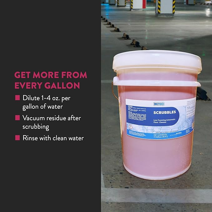 Scrubbles Low Foaming Automatic Floor Cleaner, Industrial Strength Concentrate - Deep Cleaning Solution for Concrete Floors, 2oz Per Gallon of Hot Water, 1 Gallon, Makes 64 Gallons