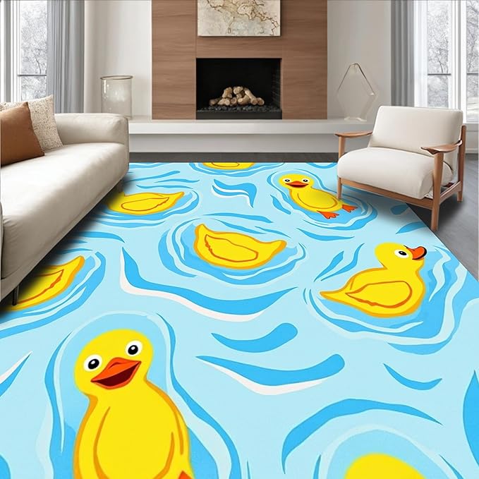 Flatwoven High Traffic Area Rug 6x6, Pond Friend Bathing Suite Deluxe Restroom Necessities, Non Slip, Stain Resistant, Washable Area Rugs for Living Room, Bedroom (Yellow, 6x6)
