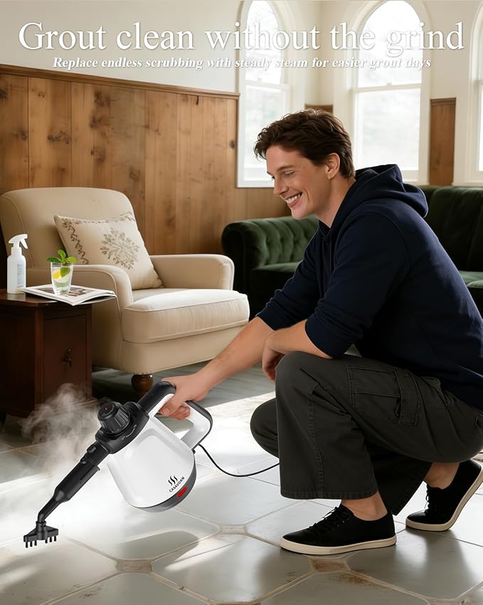 1200W Handheld Steam Cleaner for Home, Powerful Natural Multi‑Surface Steam Cleaner with 12 Accessories, 13.5oz Pressurized Steamer for Deep Cleaning Tile, Grout, Showers, Bathrooms, Kitchens & Car