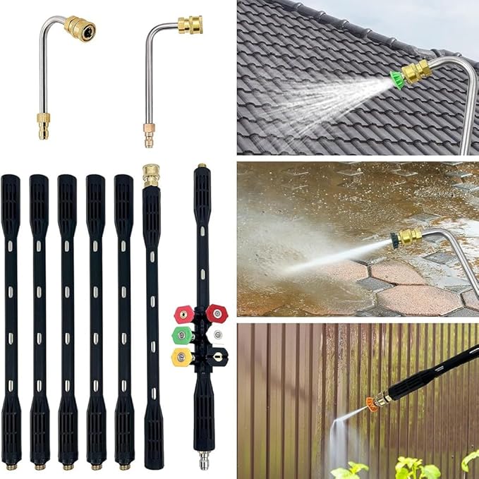Pressure Washer Extension Wand-Gutter Cleaning Tools Extension Wand Power Washer Replacement,1/4Inch Quick Connect Durable Easy to Use Black&Silver