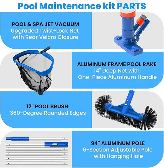 Poolvio Pool Cleaning Kit Bundle– Inground & Premium Above-Ground Combo Set