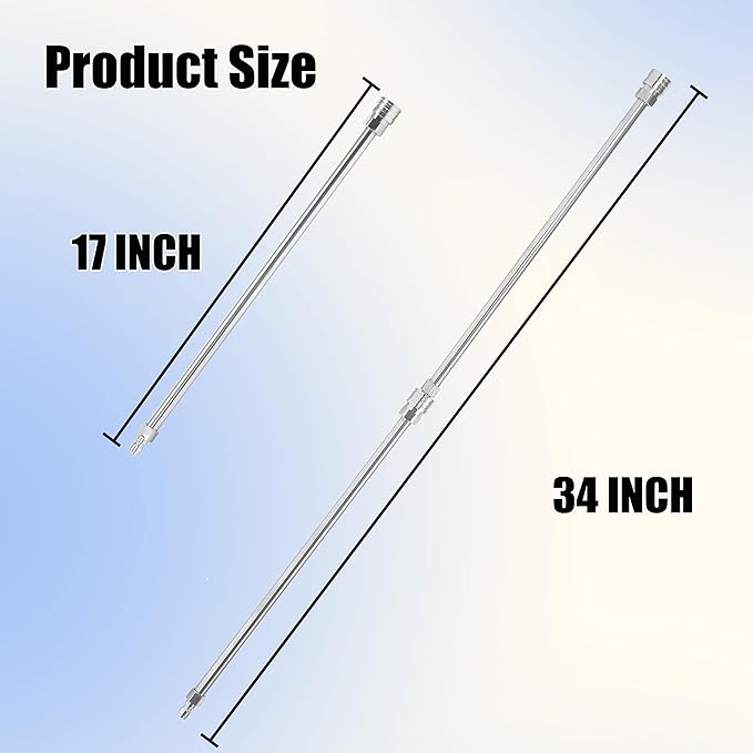 JOEJET Pressure Washer Extension Wand, Stainless Steel Body and Fittings, 17 Inch Power Washer Lance with 1/4 Inch Quick Connect, 2 Pack