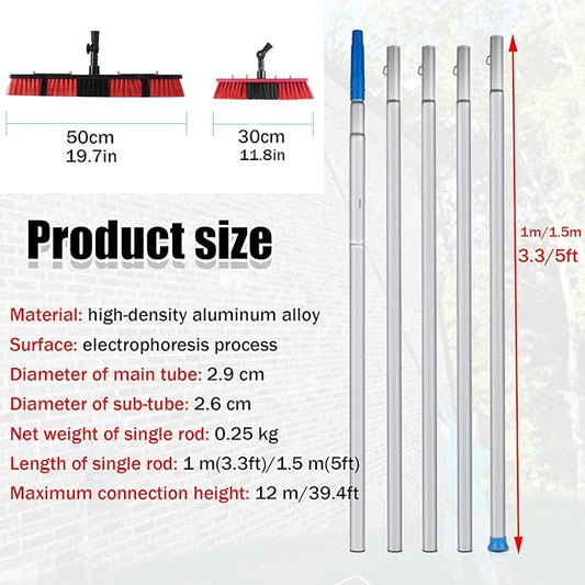 Window Cleaning Brush Cleaner for Solar Panels High Altitude Cleaning Brush High Reach Window Cleaner Tool for Cleaning Roof，Water Powered(35cm/13.8in,4m/13.1ft)
