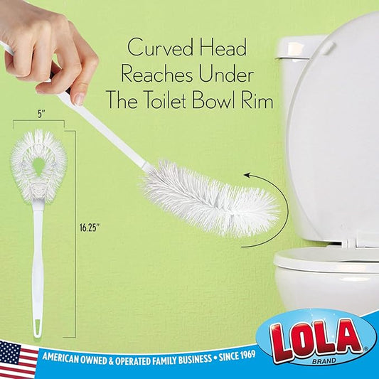 LOLA Toilet Bowl Brush w/Curved Head, 3 Pack, Coated Wire, Durable Poly Bristles, Reaches Under Toilet Bowl Rim