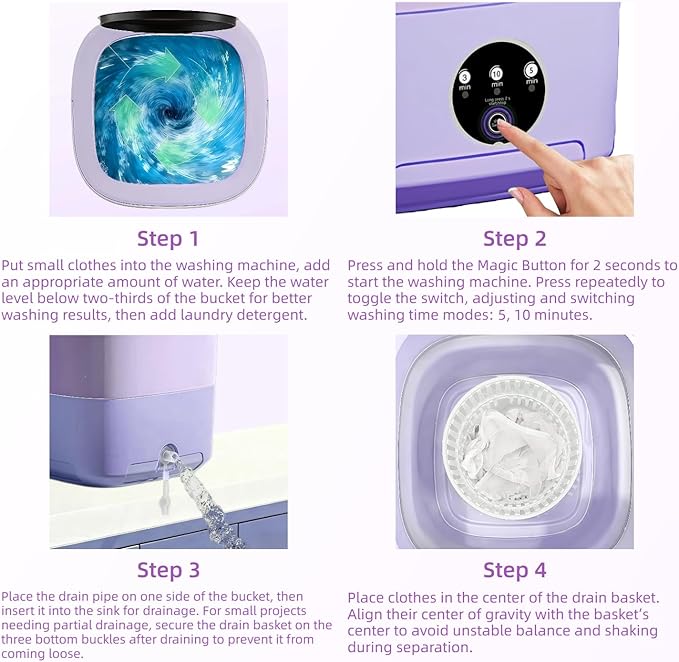 Portable Washing Machine,Mini Washer,16L Upgrade Mini Laundry Machine with Spin Basket,Deep Clean Baby Clothes,Underwear,Socks,Small Pet clothes; Ideal for RV, Dorm, Camping (Purple)
