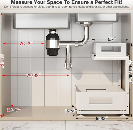 2 Pack Under Sink Organizer with Next-Gen Ball-Bearing Slides,2-Tier Pull Out Cabinet Storage,Height Adjustable Drawer Shelf for Bathroom,Kitchen,Laundry,Cabinet,Pantry(Patent Pending)