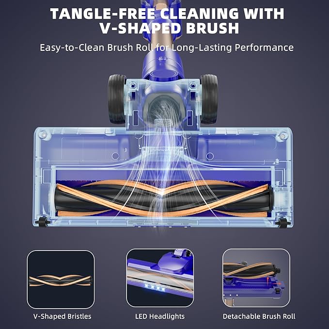 Cordless Vacuum Cleaner, 180° Bendable Wand Stick Vacuum Cleaners with LED Touch Screen, 8-in-1 Lightweight Rechargeable Vacuum with 1.5L Dust Cup for Home Hard Floor Low-Pile Carpet