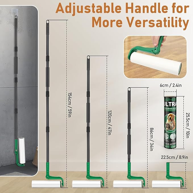 VOUBIEN 10" Large Lint Roller for Pet Hair,Giant Roller for Floor,Carpets | 59" Long Handle Big Lint Roller|100 Sheets Extra Sticky Roller Refills for Cleaning Couch,Furniture,Car Seats,Rugs,Clothing - Image 4