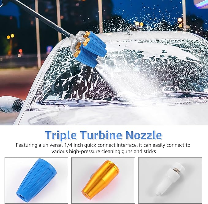 4 in 1 Quad Turbo Nozzle Pressure Washer Aluminum Alloy 4000 PSI Swivel Nozzle with 1/4 Inch Quick Connector 360° Rotating Pressure Washer