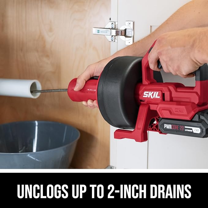 SKIL PWR CORE 12/20V Cordless Power Snake Drain Cleaner Kit, Includes 12V 2.0Ah Lithium Battery & 20V Charger - AU0225D-11