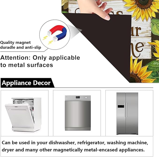 Dishwasher Magnet Cover 23x26 in Dark Background Sunflower Design Bless Our Home Sign Dishwasher Cover for Kitchen Appliance Decoration Front Panel Sticker Rustic Art Skin Panel Home Decor