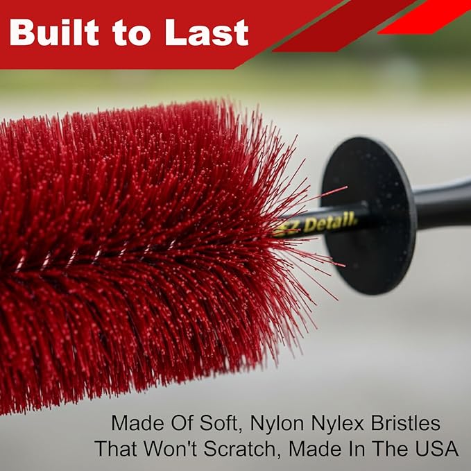 EZ Detail Brush Big - Red - Wheel Rim Cleaner for Cars, Bike, Trucks, Motorcycle, and Other Vehicles. Non-Scratch Auto Detailing Tool, Easily reaches Nook and Crannies