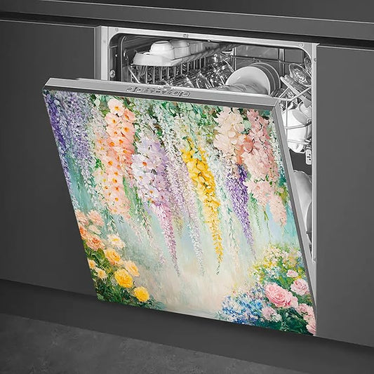 Dishwasher Magnet Cover 23x26 in Hanging Garden Wisteria and Floral Cascade Painting Dishwasher Cover for Kitchen Appliance Decoration Front Panel Sticker Rustic Home Decor