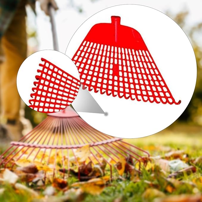 Lawn Rake Head Gardening Leaf Removal Tool Easily Install Heavy Duty with 20 for Patio Fallen Leaves Yard Flowers Beds , Red