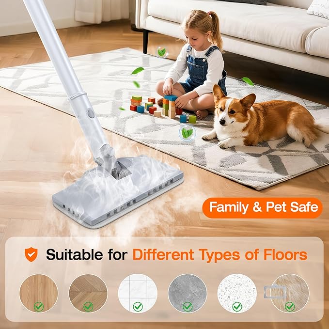 ScrubWiz 10-in-1 Steam Cleaner, Steam Mop & Handheld Steam Cleaner, 350ml Water Tank, 10s Fast Heating, 2 Steam Modes, Portable Steamer for Kitchen, Floor, Tiles, Home, BBQ Grill, Ergonomic Handle