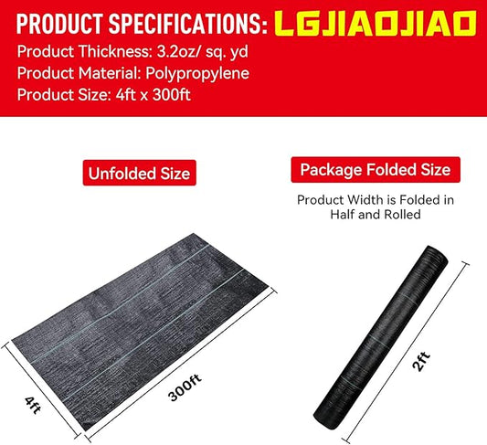 4ftx300ft Weed Barrier Landscape Fabric Heavy Duty, Weed Block Gardening Ground Cover Mat, Weed Control Garden Cloth, Woven Geotextile Fabric for Underlayment, Commercial Driveway Fabric