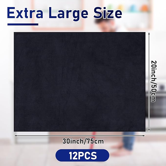 12 Pcs Extra Large Microfiber Cleaning Cloths Bulk 30 x 20 Washable Reusable Microfiber Rags Absorbent Cleaning Towels for Floor Glass Window Car Kitchen Bathroom House(Black)