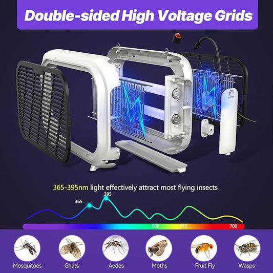 Original Bug Zapper Indoor, High-Voltage Dual Grid Mosquito Zapper, Powerful Electric Fruit Fly Mosquito Moth Gnat Trap Light, Flying Insect Killer Repellent and 2 Replacement Bulbs for Home Kitchen