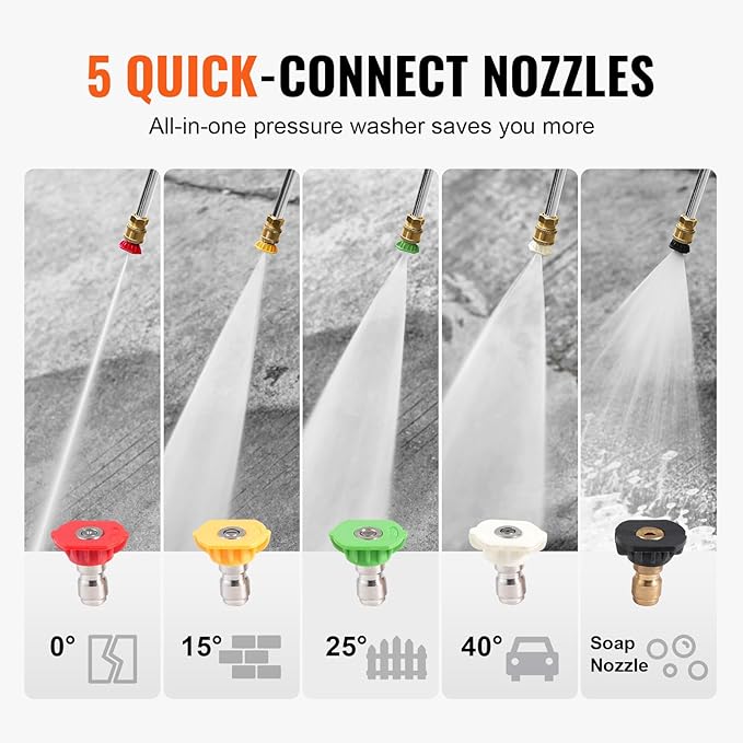 VEVOR Gas Pressure Washer, 3500 PSI 2.6 GPM, Gas Powered Pressure Washer with Aluminum Pump, Spray Gun and Extension Wand, 5 Nozzle Set, for Cars, Fences, Homes, Driveways, Patios Furniture Horizontal