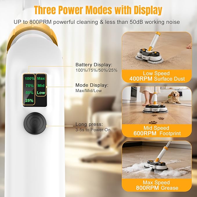 Cordless Electric Mop for Dewalt 20V Battery (NO Battery), 2 in 1 Spin Mop & Electric Floor Scrubber with LED Light & Water Spray, Electric Mops for Floor Cleaning, Hardwood,Tile (White Yellow)
