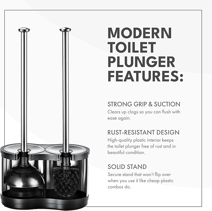 ToiletTree Products Modern Deluxe Freestanding Toilet Brush and Plunger Combo - 5.5" x 9.5" x 18.5" (2 Pack)