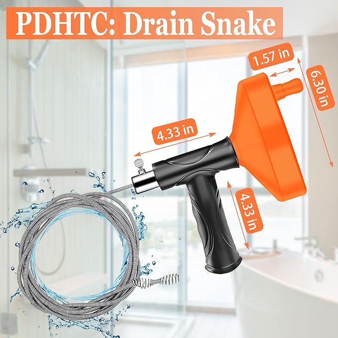 33 Feet Drain Snake Auger, Plumbing Snake Drain Hair Clog Removal Tool, Sink Unclogger, Heavy Duty Toilet Snake Auger, Cleaner Tool for Bathroom Kitchen Tub Shower Drain Clog Remover with Gloves