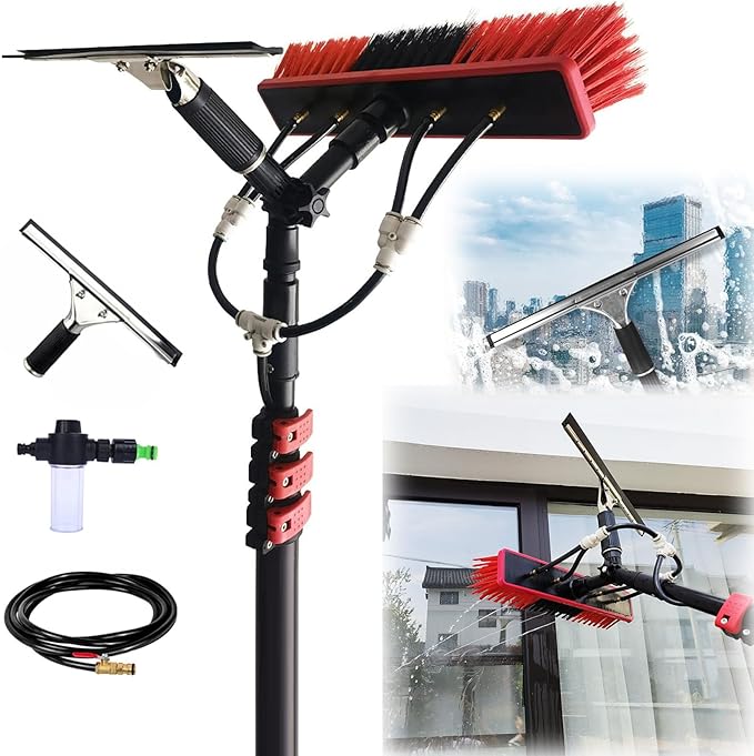 3.6-10.8 M Washing Kit: Water-fed Brush,Squeegee,Soap Dispenser, Window Cleaning Pole, Water Fed Telescopic Brush, Window Cleaner Equipment, Car Cleaning Brush (35cm Brush,10.8)