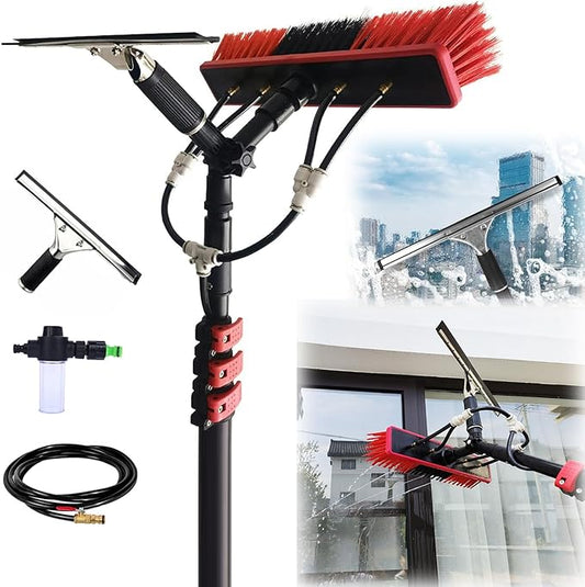 3.6-10.8 M Washing Kit: Water-fed Brush,Squeegee,Soap Dispenser, Window Cleaning Pole, Water Fed Telescopic Brush, Window Cleaner Equipment, Car Cleaning Brush (35cm Brush,9M)