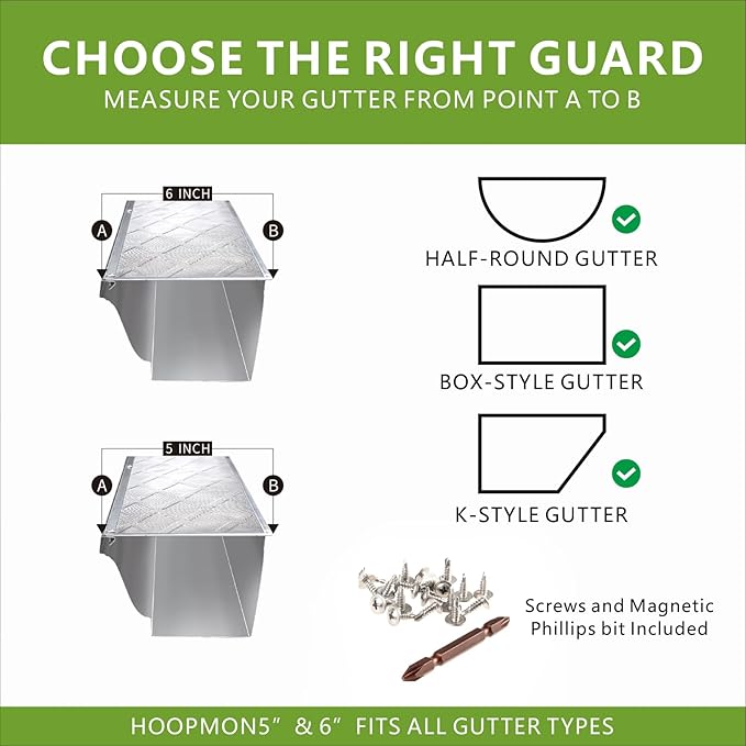 Gutter Guard – 100% Stainless-Steel Micro-Mesh Design, Pine Needle & Small Debris Protection, Fits 5 in K‑Style & Half‑Round Gutters, DIY Screws Included (30ft, 9pcs, 5in x 40in)