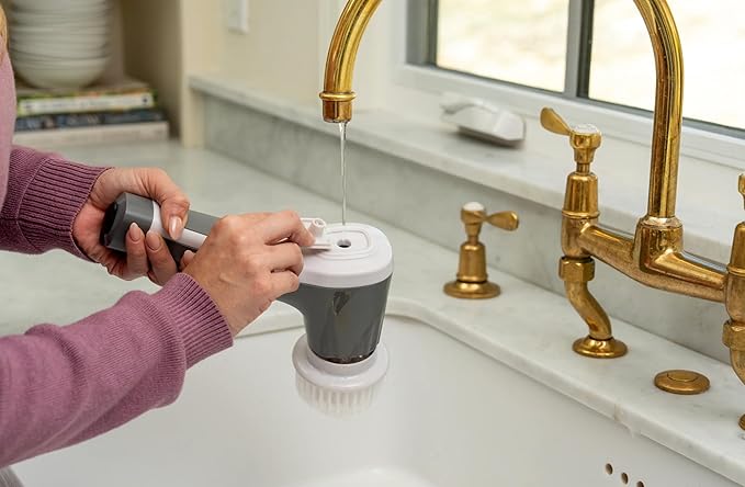 Teko Power Scrubber - Ultimate Bathroom Kitchen & Shower Brush Scrubber with Long Handle, for Bathtub, Tile, Floor & Grout, Tub Scrubber, Automatic Shower Cleaner, Graphite