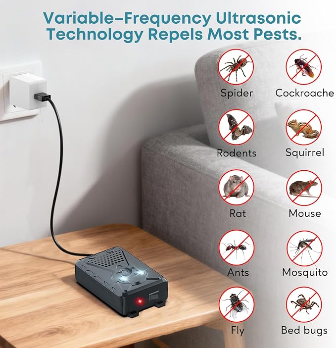 Ultrasonic Pest & Rodent Mouse Repellent, Plug-in Electronic Rat Squirrel Bat Bug Spider Repeller, Battery Operated Deterrent Control Mice for Car Engines, Replace Mouse Traps Indoor, Outdoor 2 Pack