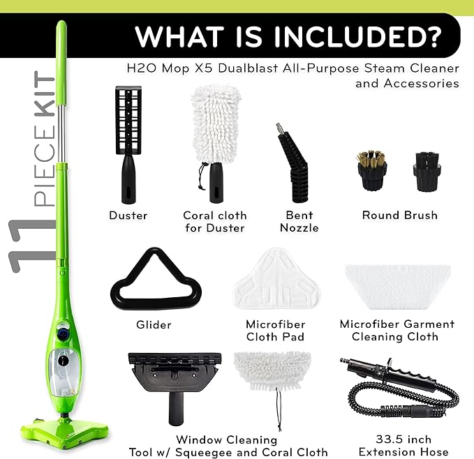 H2O X5 Dual Blast Steam Mop & Handheld Steam Cleaner | 5-in-1 Floor Steamer | Forward-Blast Mop Head for Edges & Tough Messes | Hardwood, Tile & Laminate Cleaner