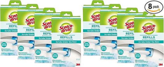 Scotch-Brite Disposable Toilet Scrubber Refills, Removes Rust & Hard Water Stains, 12 Count,(Pack of 8)