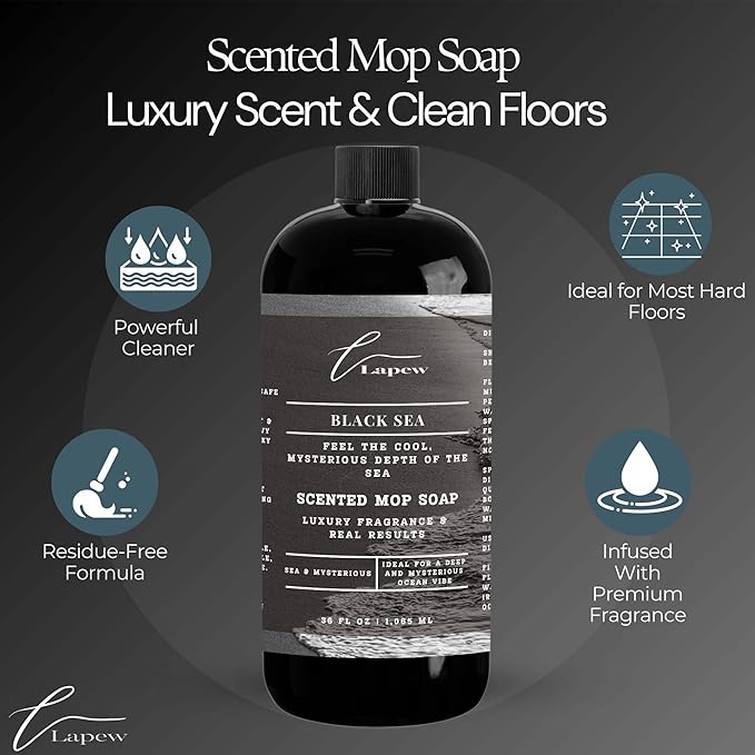 Lapew Black Sea Scented Cleaning Bundle | Carpet Deodorizer Powder (16 oz) & Mop Soap Concentrate (36 oz) | Pet-Friendly Odor Eliminator