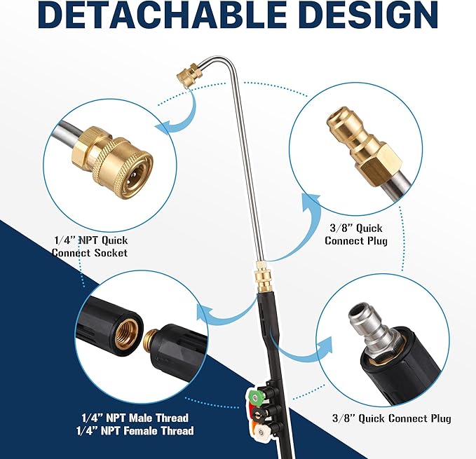 Pressure Washer Extension Wand, 110 Inch Gutter Cleaning Tools from The Ground, Power Washer Extension Pole with 5 Nozzle Tips, Curved Rod, 1/4" Quick Connect, Pressure Washer Lance, 4000 PSI