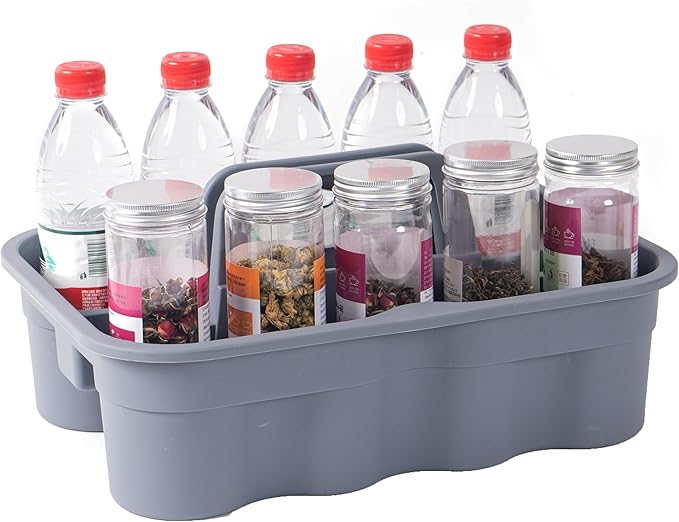Matthew 5 Pack Large Plastic Tote Tool & Deluxe Supply Cleaning Caddy with Handle Portable Shower Basket Storage Caddy for Cleaning Products,Take-Out Drink,Bathrooms - Gray