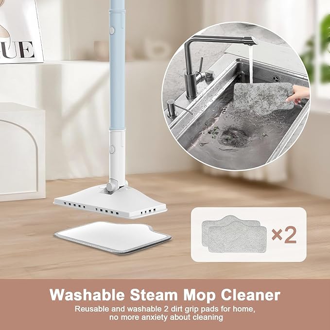 7-in-1 Steam Mop, 1200W Rotated Steam Cleaner for Home, 2 Modes, 400ML Removable Tank, 23FT Cord, 2 Washable Pads, Multi-Surface Steamer for Hard Floor, Laminate Floor, Tiles Cleaning (Peacock Blue)