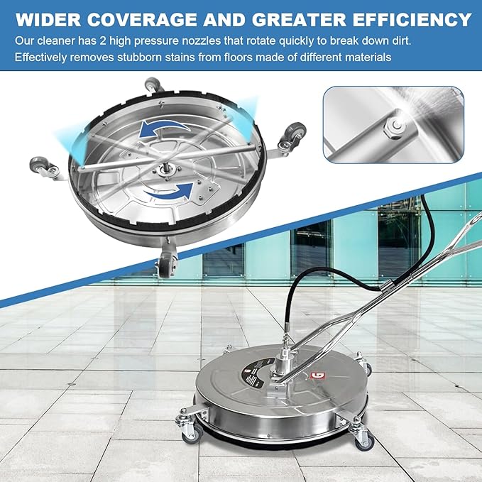 30" Pressure Washer Surface Cleaner, Dual Handle Stainless Steel Power Washer Surface Cleaner With 4 Wheels, 5200 PSI for Pressure Washer Attachment for Concrete, Patio, Sidewalk, Deck and Driveways