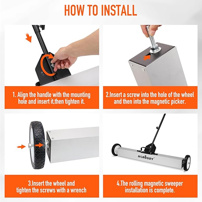 HORUSDY 36-Inch Rolling Magnetic Sweeper with Wheels | 40-Inch Telescoping Magnetic Pickup Tool | Adjustable Handle | 55-Pound Capacity Heavy-Duty Magnet to Pick Up Nails