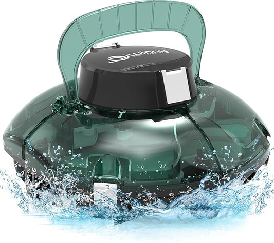 (2025 Upgrade) Cordless Robotic Pool Cleaner, Lasts 80 Min, Automatic Vacuum for Above-Ground Pools up to 645 Sq.ft,Portable, Self-Parking (Transparent Green)