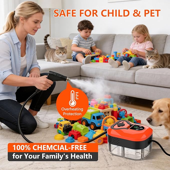 Steam Cleaner for Home & Car - 1200ML Water Tank 15s Heat-Up Portable Steamer for Cleaning, 6 Level Handheld Steam Cleaner for Car Detailing with 6 Accessories for Furniture, Grease, Carpet, Grout