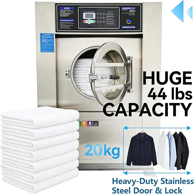 Industrial Front Load Washer Dryer Combo All-in-One Washing Machine with Wash, Spin & Dry 44LBS SUS304 Stainless Steel, Commercial Laundry Machine for Hotel/Hospital/Laundry Shop 220V 60Hz