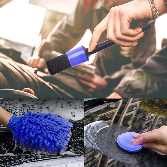 27-Piece Car Cleaning Kit, Professional Auto Detailing Tools with Microfiber Towels, Brush Set & Interior Cleaner Accessories for Car Wash, RV, Truck (Blue)
