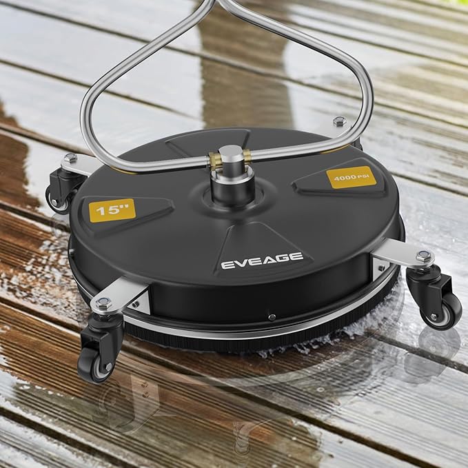 EVEAGE 15" Black Pressure Washer Surface Cleaner with Unique Curved Bar Design - 4 Wheel, 2 Nozzle Stainless Steel Pressure Washer Surface Cleaner for Driveway and Sidewalk Cleaning