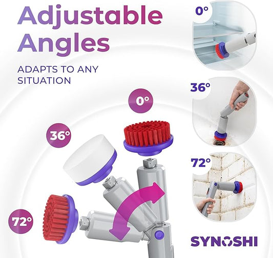 SYNOSHI PRO Electric Spin Scrubber, Cordless Cleaning Brush Bathroom Scrubber. Waterproof Shower Cleaner Brush with Adjustable Angles, 2 Speed, 180Min Work Time for Floor, Bathtub, Kitchen, Car, Tub