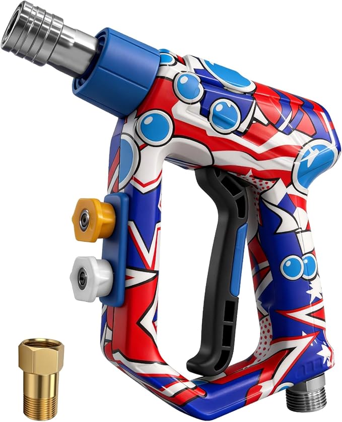Pressure Washer Gun 4000PSI, Short Power Washer Gun with M22-14/15mm Fittings & 2 Spray Nozzles for Car, Patio, House & Yard Cleaning