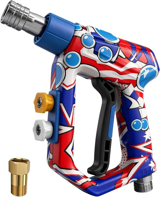Pressure Washer Gun 4000PSI, Short Power Washer Gun with M22-14/15mm Fittings & 2 Spray Nozzles for Car, Patio, House & Yard Cleaning